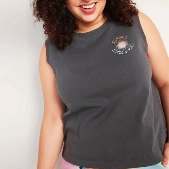 Old Navy Women's Gray Tank Top Sleeveless Graphic Print Pullover Size L (A-8) - Picture 1 of 10